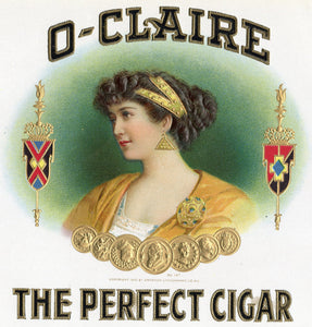Antique Unused O-CLAIRE Cigar, Tobacco Label || Gold, Embossed