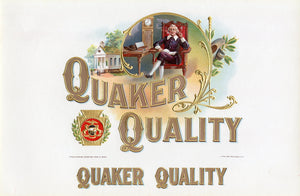 Antique Unused QUAKER QUALITY Cigar, Tobacco Label || Gold, Embossed