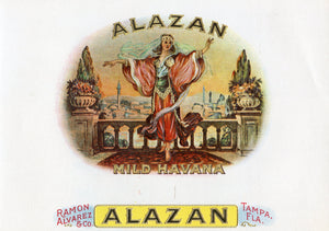 Antique Unused ALAZAN Cigar, Tobacco Label || Gold, Embossed, Arabian Nights