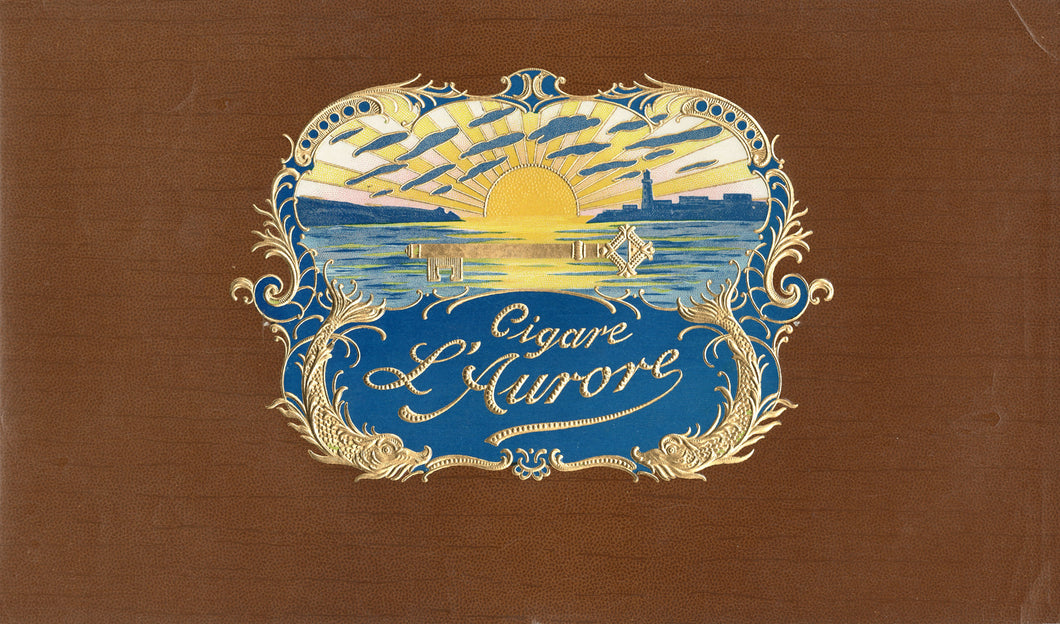 Antique Unused French CIGARE L'AURORE Cigar Label || Embossed, Sunset