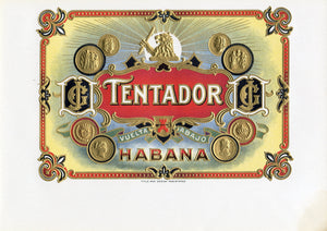 Antique Unused TENTADOR Cuban Cigar, Tobacco Label || Gold, Embossed
