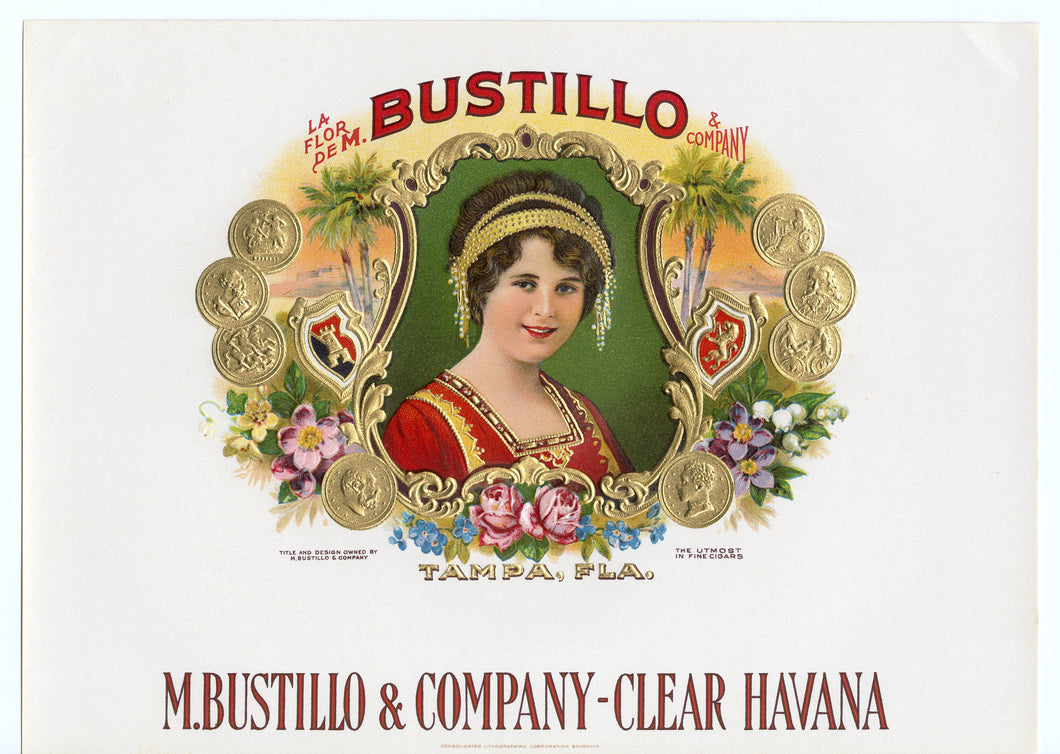 Antique Unused BUSTILLO Cuban Cigar, Tobacco Label || Gold, Embossed