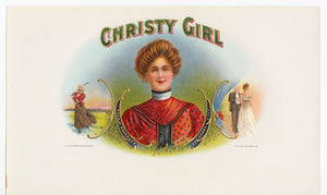 Antique Unused CHRISTY GIRL Cigar, Tobacco Label || Gold, Embossed