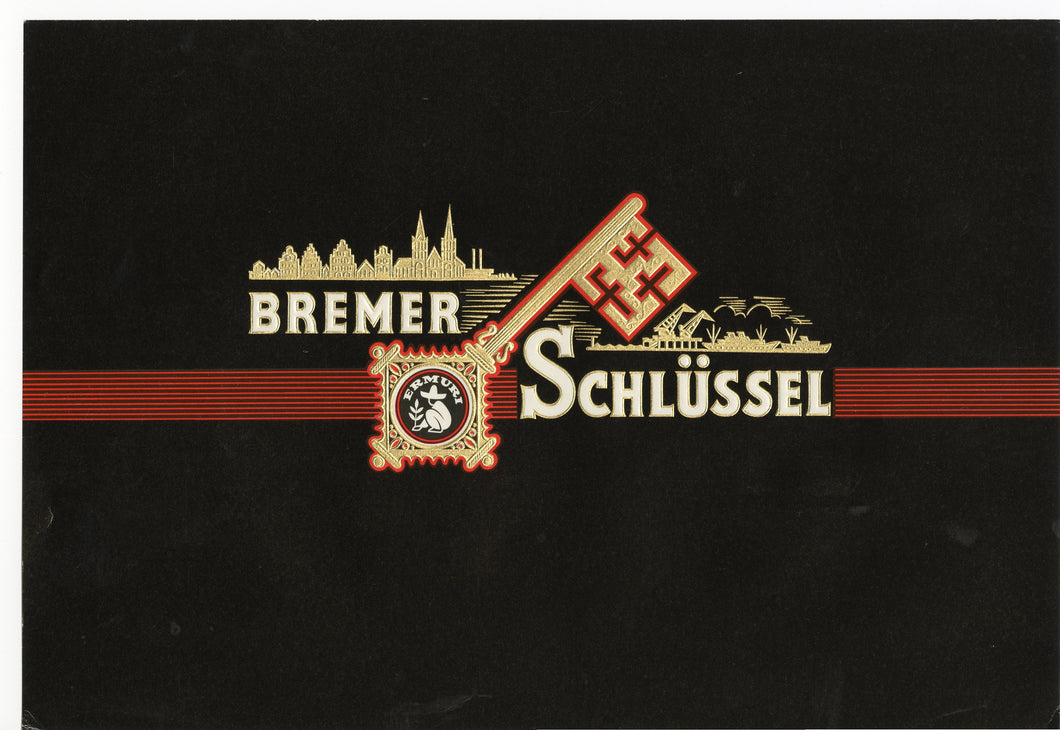 Antique Unused BREMER SCHLUSSEL German Cigar, Tobacco Label || Gold, Embossed