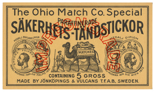 Antique, Unused Ohio Match Company Impregnated Safety Match Label