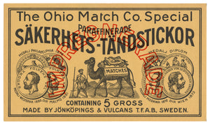 Antique, Unused Ohio Match Company Impregnated Safety Match Label