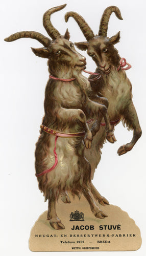 Antique German Jacob Stuve Dessert Factory Advertising Sign || Goats with Bells