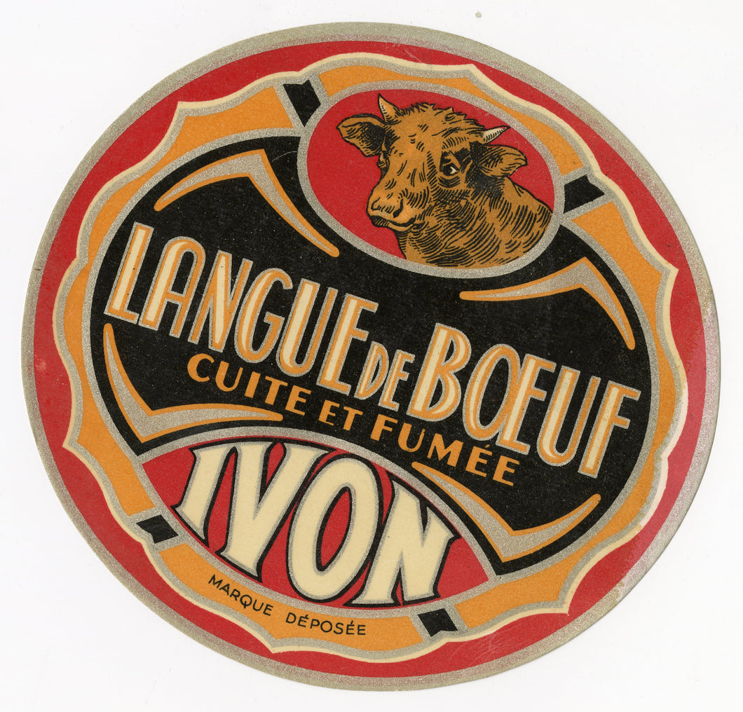 Vintage Unused  French Cooked and Smoked Beef Tongue Label