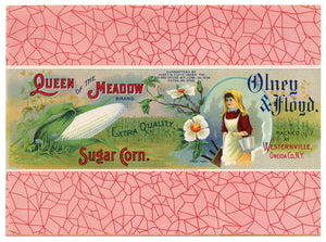  Antique, Unused Queen of the Meadow Creamed Corn Label B, Oneida