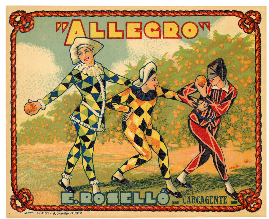 Antique, Unused Spanish ALLEGRO Orange Label || Carcagente, Spain