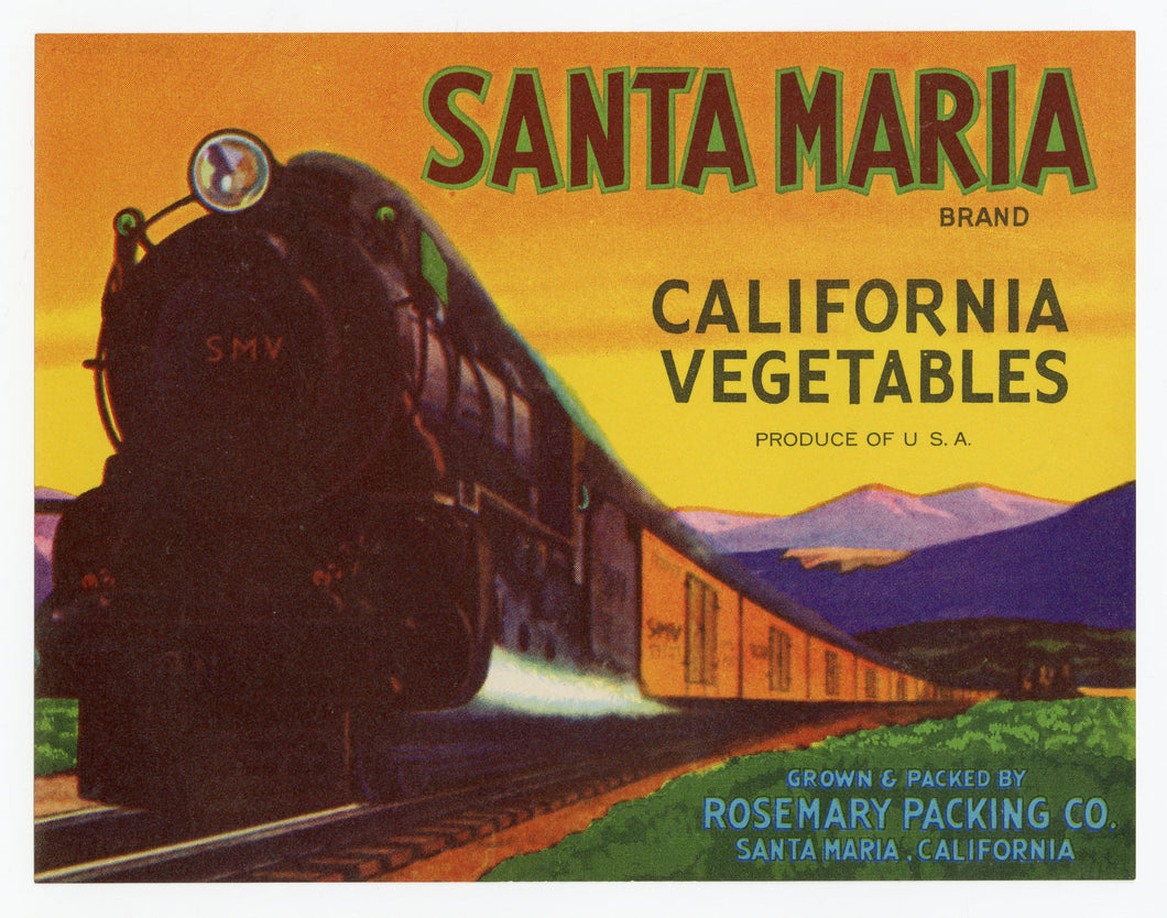 Vintage, Unused SANTA MARIA Vegetable Crate Label || Santa Maria, Ca.