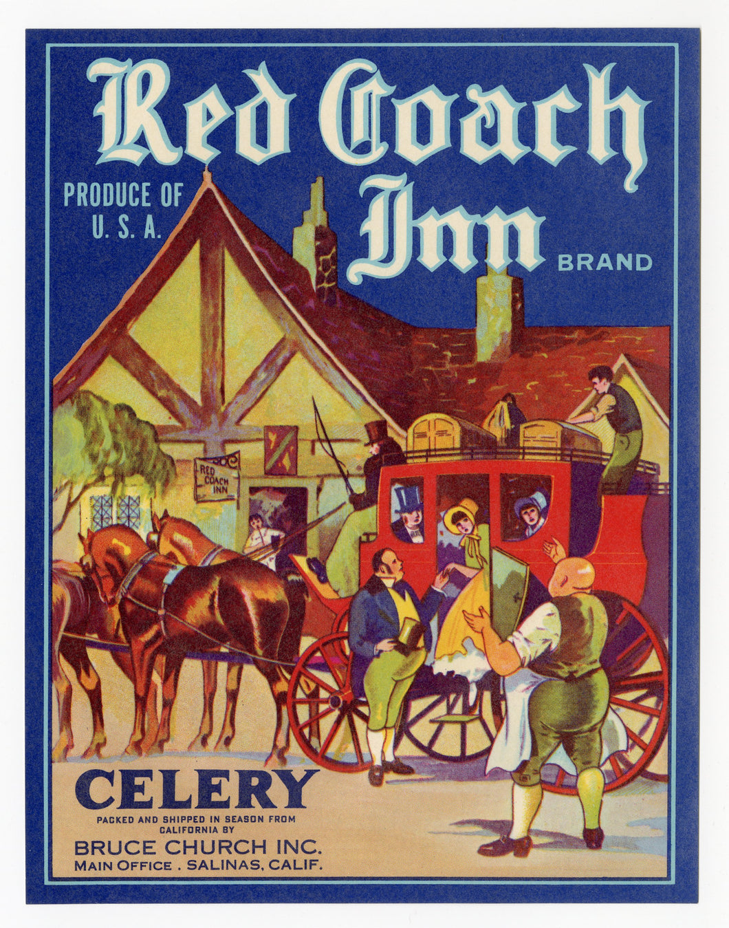 Vintage, Unused Red Coach Inn Celery, Vegetable Crate Label