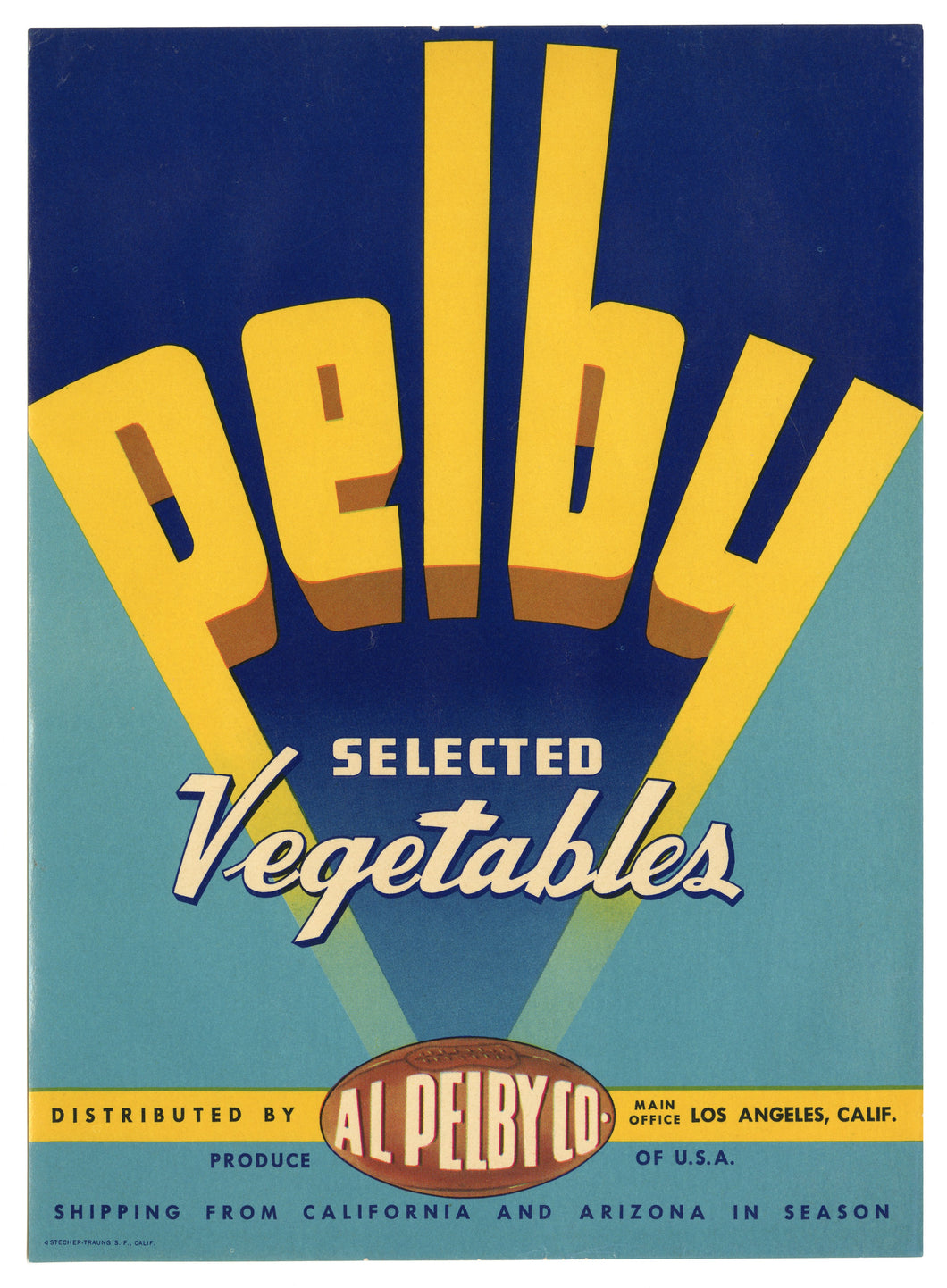 Vintage, Unused PELBY Vegetable Crate Label || Los Angeles, Ca.
