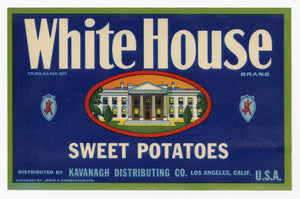 Vintage, Unused WHITE HOUS Sweet Potato, Vegetable Crate Label 