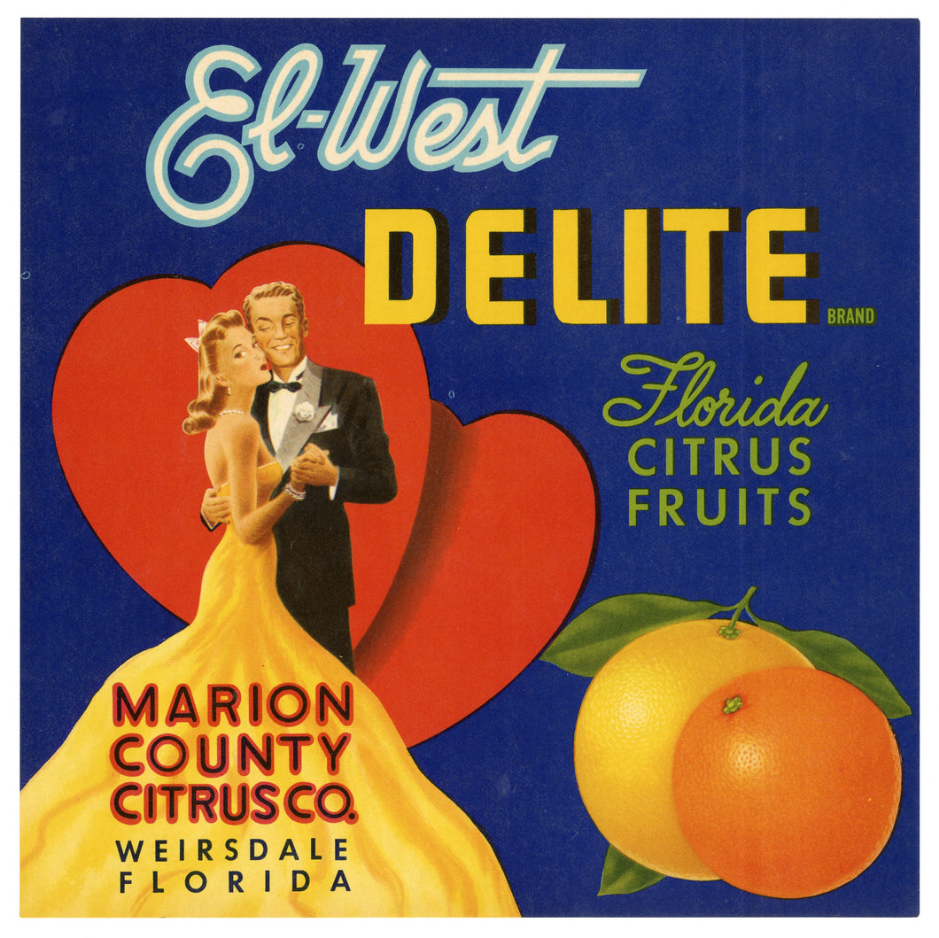 Vintage, Unused EL-WEST DELITE Citrus, Fruit Crate Label || Weirsdale, Fla.