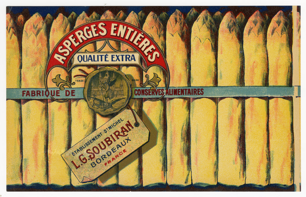 Vintage, Unused French Asparagus Vegetable Crate Label || Bordeaux, France