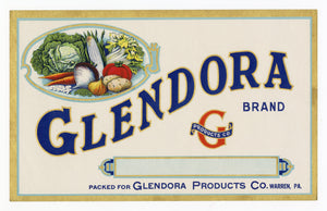 Vintage, Unused GLEDORA Brand Vegetable Crate Label || Warren, Pa.
