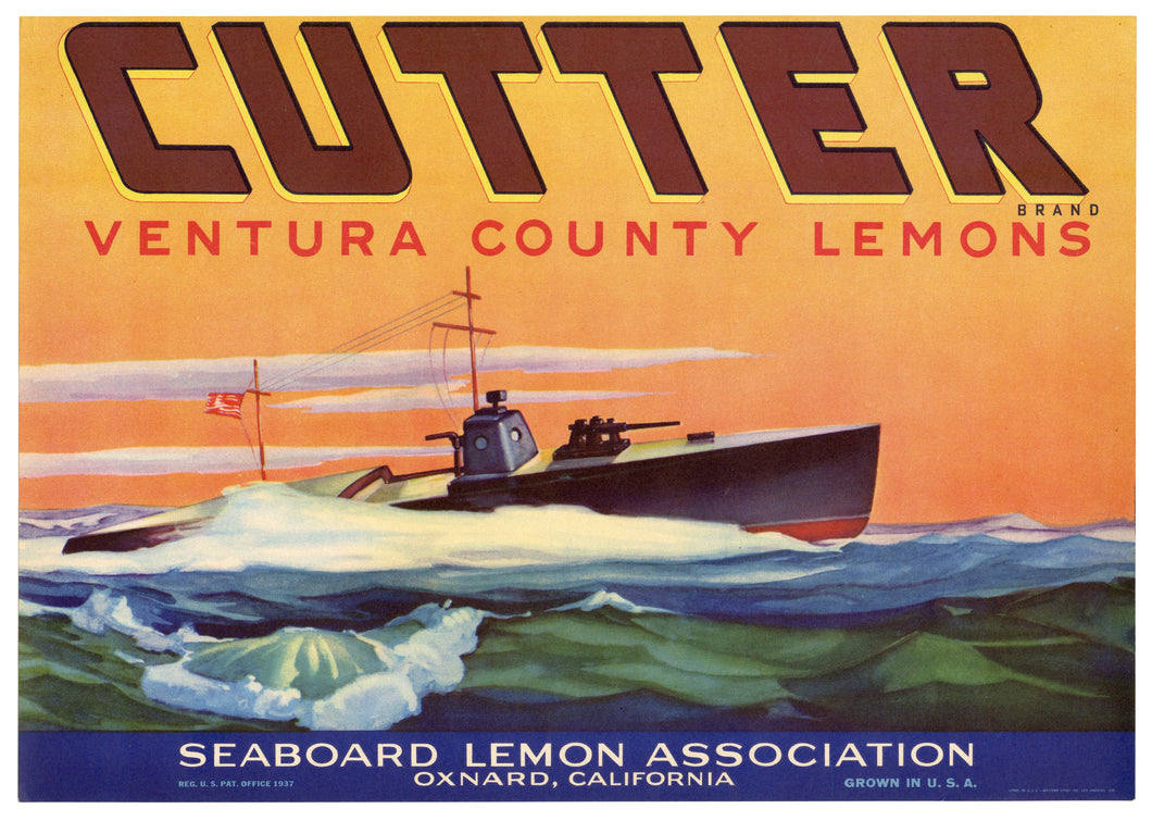Vintage, Unused CUTTER Brand Lemon Fruit Crate Label || Oxnard, Ca.