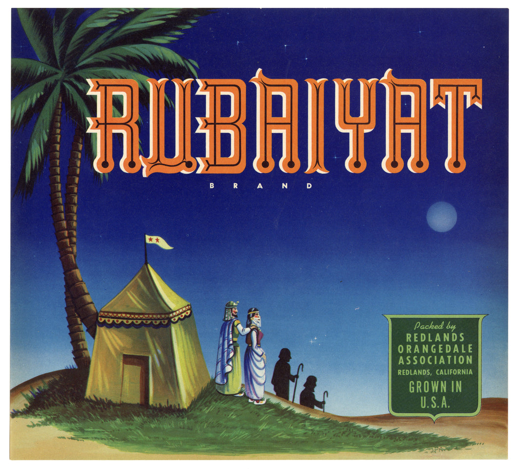 Vintage, Unused RUBAIYAT Brand Citrus Fruit Crate Label || Redlands, Ca.