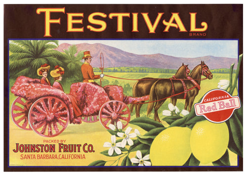 Vintage, Unused FESTIVAL Citrus Crate Label, Rose Parade || Santa Barbara, Ca.