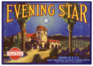 Vintage, Unused EVENING STAR Citrus Crate Label || San Fernando, Ca.