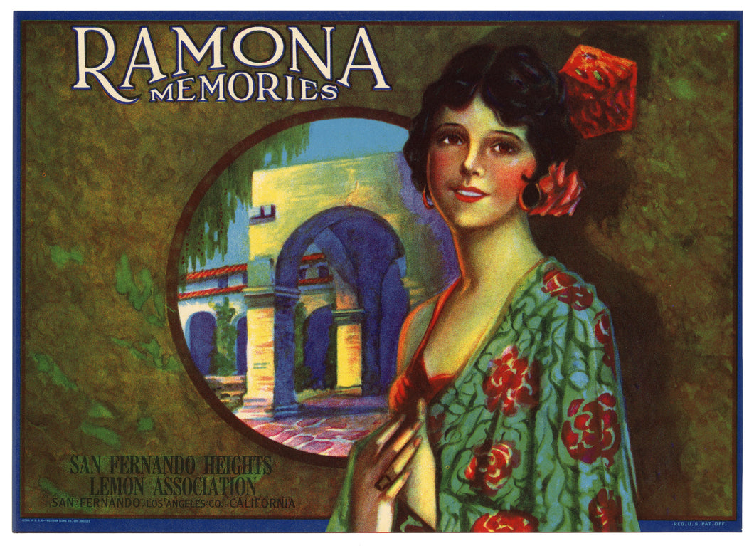 Vintage, Unused RAMONA MEMORIES Lemon Fruit Crate Label || San Fernando, Ca.