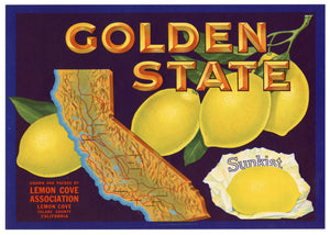 Vintage, Unused GOLDEN STATE Lemon Fruit Crate Label || Lemon Cove, Tulare Ca.