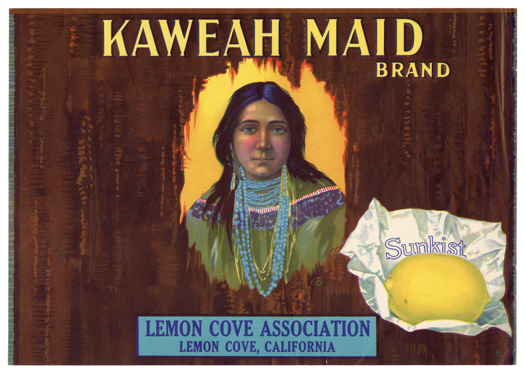 Vintage, Unused KAWEAH MAID Lemon Fruit Label || Lemon Cove, Ca.