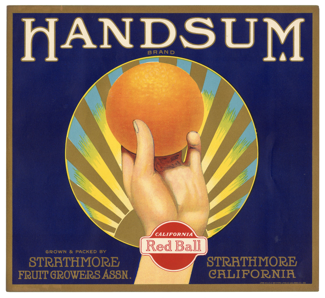 Vintage, Unused HANDSUM Orange, Citrus, Fruit Crate Label || Strathmore, Ca.