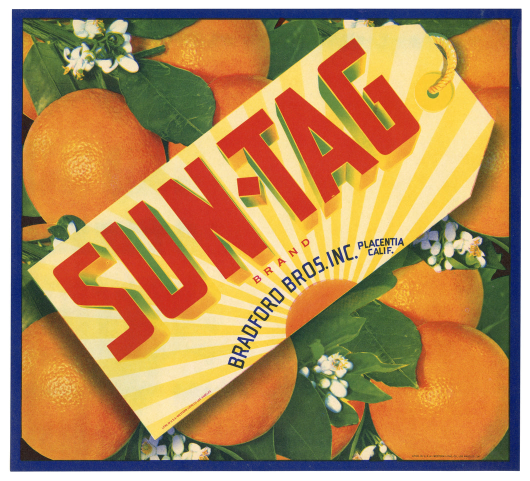 Vintage, Unused SUN-TAG Citrus Fruit Crate Label || Placentia, Ca.