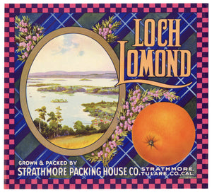Vintage, Unused LOCH LOMAND Orange Fruit Crate Label || Strathmore, Tulare, Ca.