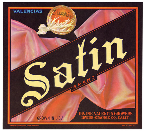 Vintage, Unused SATIN Citrus Fruit Crate Label || Irvine, Orange Co., Ca.