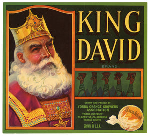 Vintage, Unused KING DAVID Orange, Fruit Crate Label || Yorba, Placentia, Ca.
