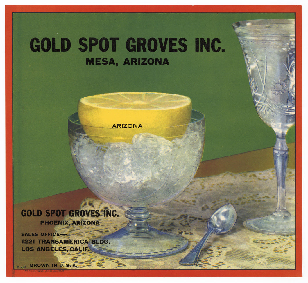 Vintage, Unused GOLD SPOT GROVES Lemon Crate Label || Mesa, Phoenix, Arizona