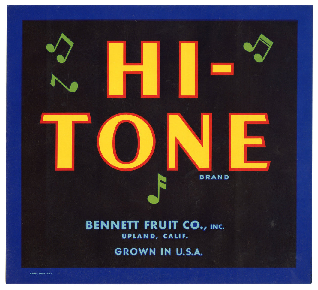 Vintage, Unused HI-TONE Citrus Fruit Crate Label || Upland, California