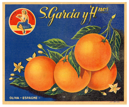 Vintage, Unused S. GARCIA Orange, Fruit Crate Label || Oliva, Spain 