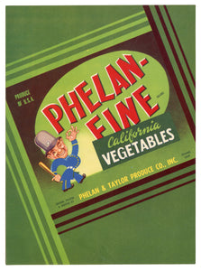 Vintage, Unused PHELAN-FINE Vegetable Crate Label, Police Officer || Oceano, Ca.