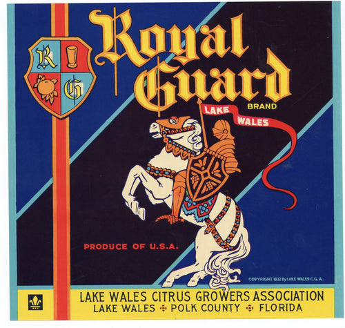Vintage, Unused ROYAL GUARD Citrus Fruit Crate Label || Lake Wales,Polk Country, Florida