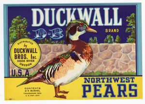 Vintage, Unused DUCKWALL Brand Pear, Fruit Crate Label || Hood River, Oregon