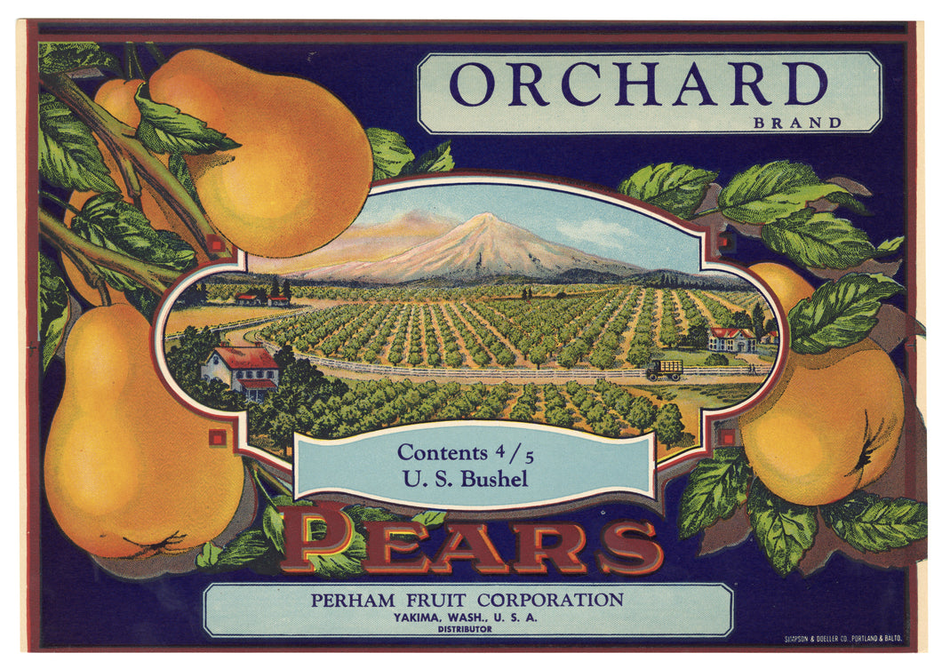 Vintage, Unused ORCHARD Brand Pear Fruit Crate Label || Yakima, Washington 