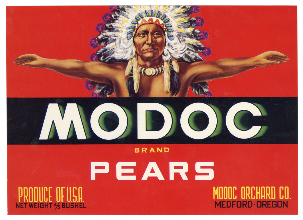 Vintage, Unused MODOC Brand Pear, Fruit Label || Medford, Oregon