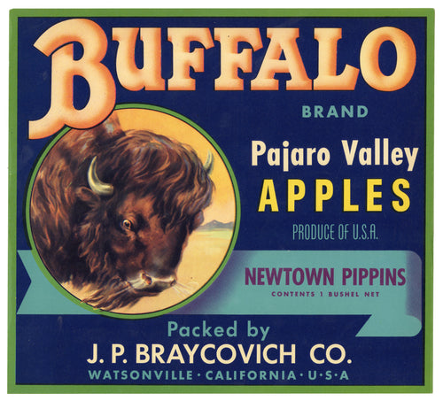 Vintage, Unused BUFFALO Brand Apple, Fruit Crate Label || Watsonville, Ca.