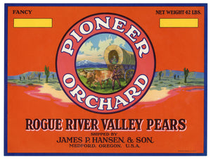 Vintage, Unused PIONEER ORCHARD Pear, Fruit Crate Label || Medford, Oregon