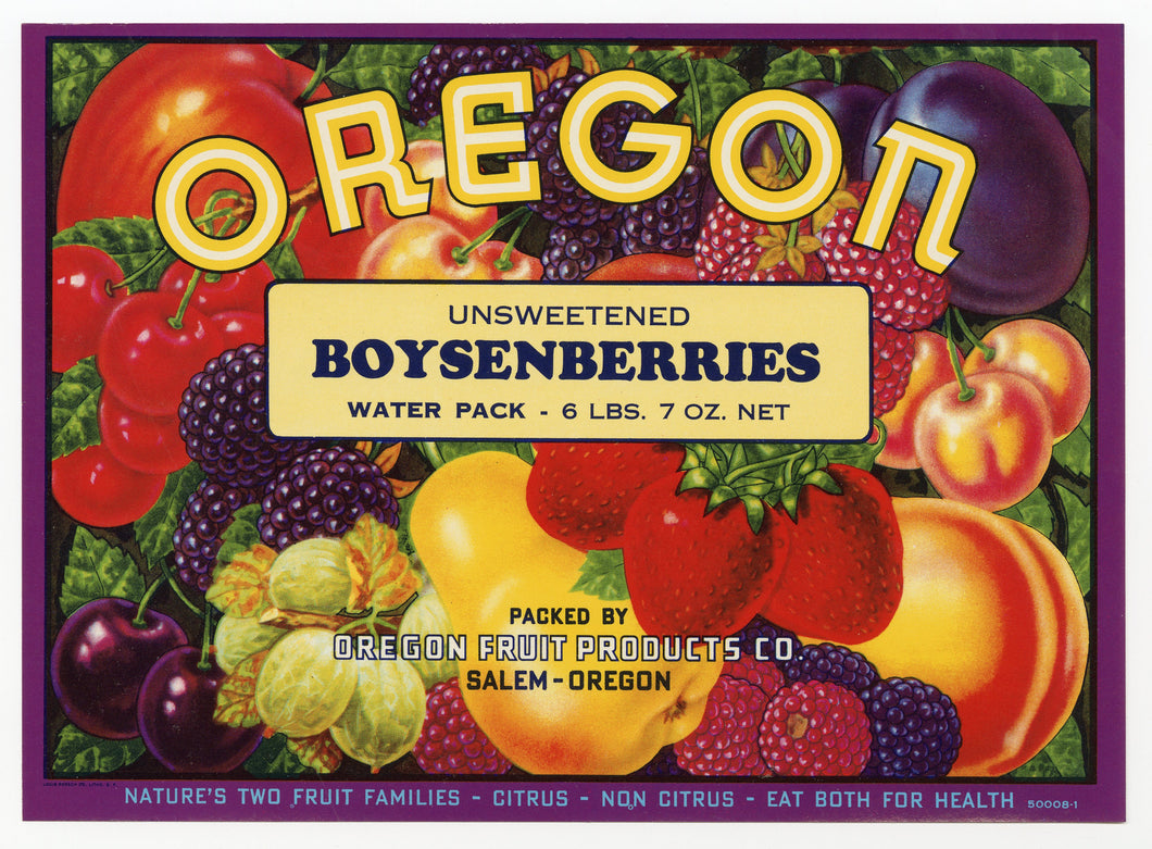 Vintage, Unused OREGON Boysenberry Fruit Crate Label || Salem, Oregon