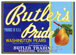 Vintage, Unused BUTLER'S PRIDE Pear, Fruit Crate Label || Wenatchee, Washington