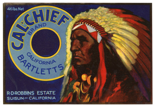 Vintage, Unused CAL-CHIEF Brand Pear Fruit Crate Label || Suisun, Ca.