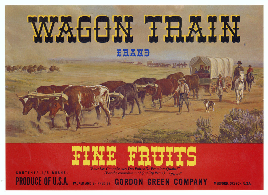 Vintage, Unused WAGON TRAIN Brand Pear Fruit Crate Label || Medford, Oregon