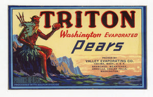 Vintage, Unused TRITON Pear Fruit Crate Label, Neptune || Yakima, Washington
