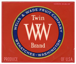 Vintage, Unused TWIN W Brand Pear Fruit Crate Label || Wenatchee, Washington