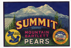 Vintage, Unused SUMMIT Brand Pear Fruit Crate Label || Colfax, Ca.